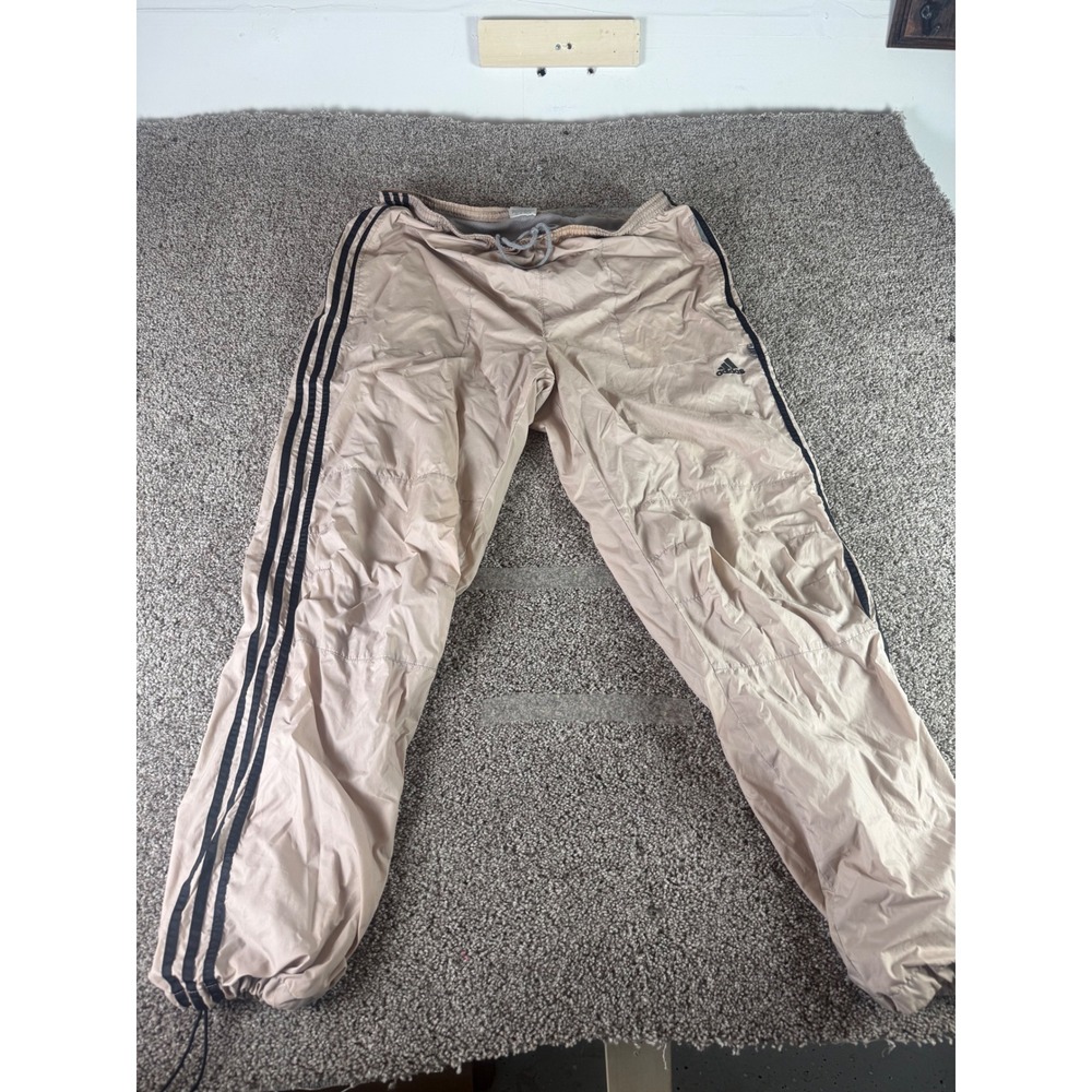 Adidas Mens Wind Pants Tan‎ Beige Black Stripes Track Joggers Waist 31x32